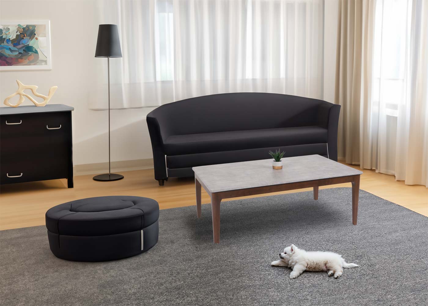 Cosmo Casa - Salontafel - Bruine Poten met Betonlook - Massief Hout en Gelamineerd HDF - 46x120x70cm