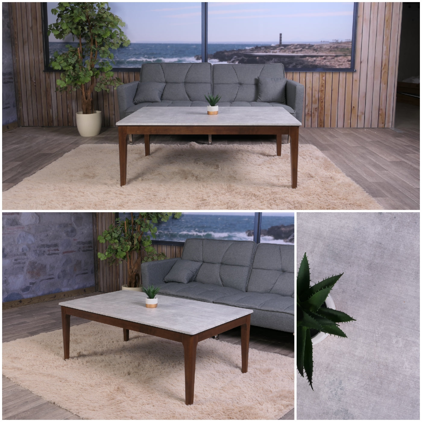 Cosmo Casa - Salontafel - Bruine Poten met Betonlook - Massief Hout en Gelamineerd HDF - 46x120x70cm