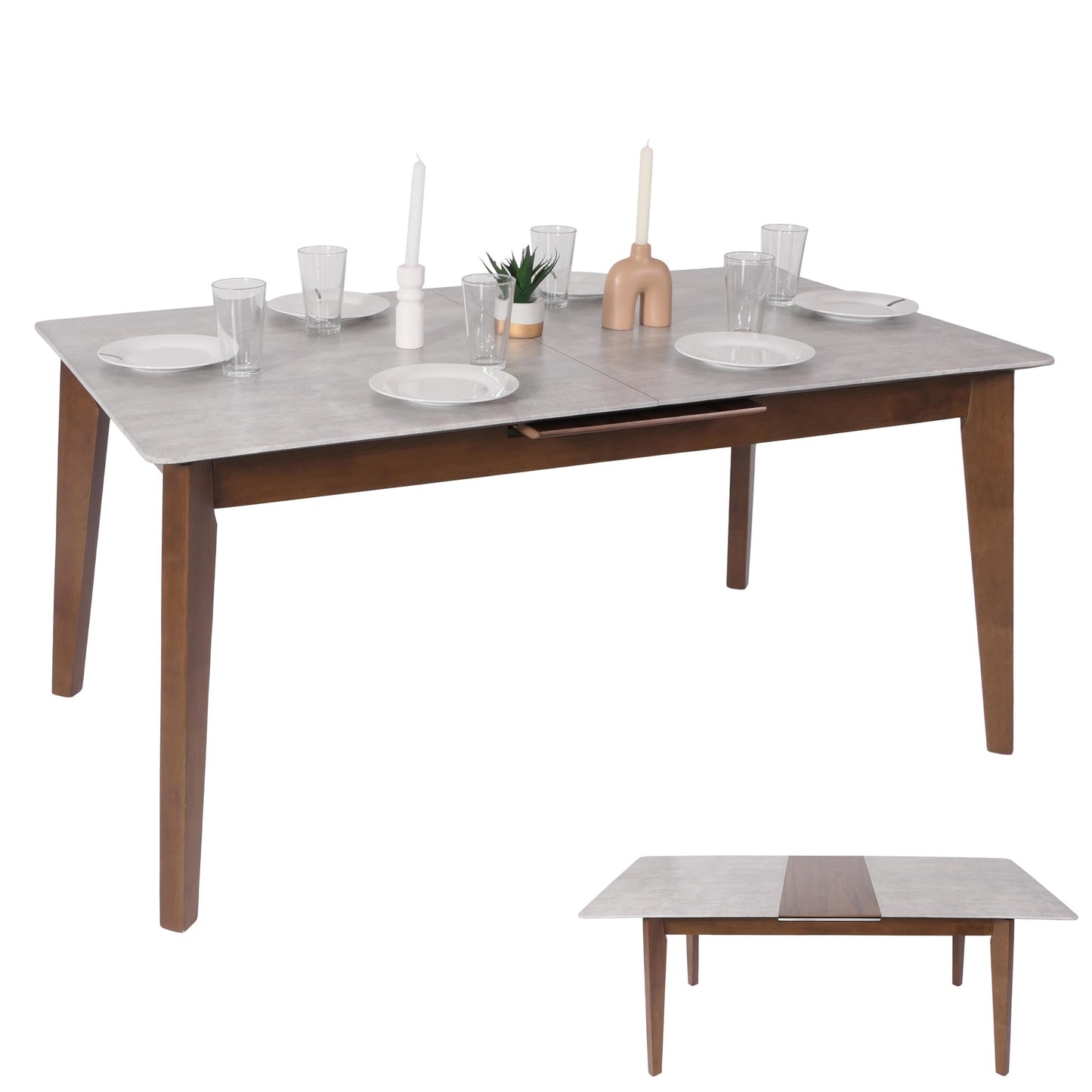 Cosmo Casa - Eettafel - Massief Hout - Laminaat - Melamine - 160-200 x 90 cm - Uitschuifbaar - Betonlook - Bruine Poten