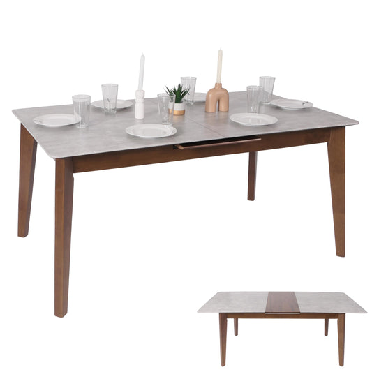 Cosmo Casa - Eettafel - Massief Hout - Laminaat - Melamine - 160-200 x 90 cm - Uitschuifbaar - Betonlook - Bruine Poten
