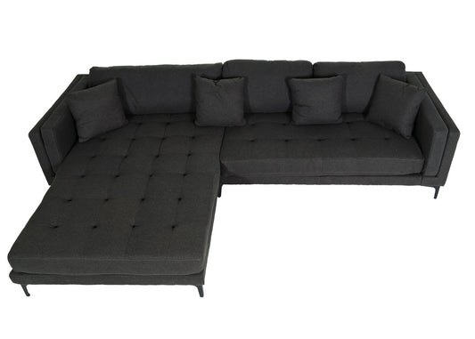 Cosmo Casa - Bankstel - Hoekbank L-vorm - Massief Hout en Stoftextiel - Donkergrijs - 293 cm