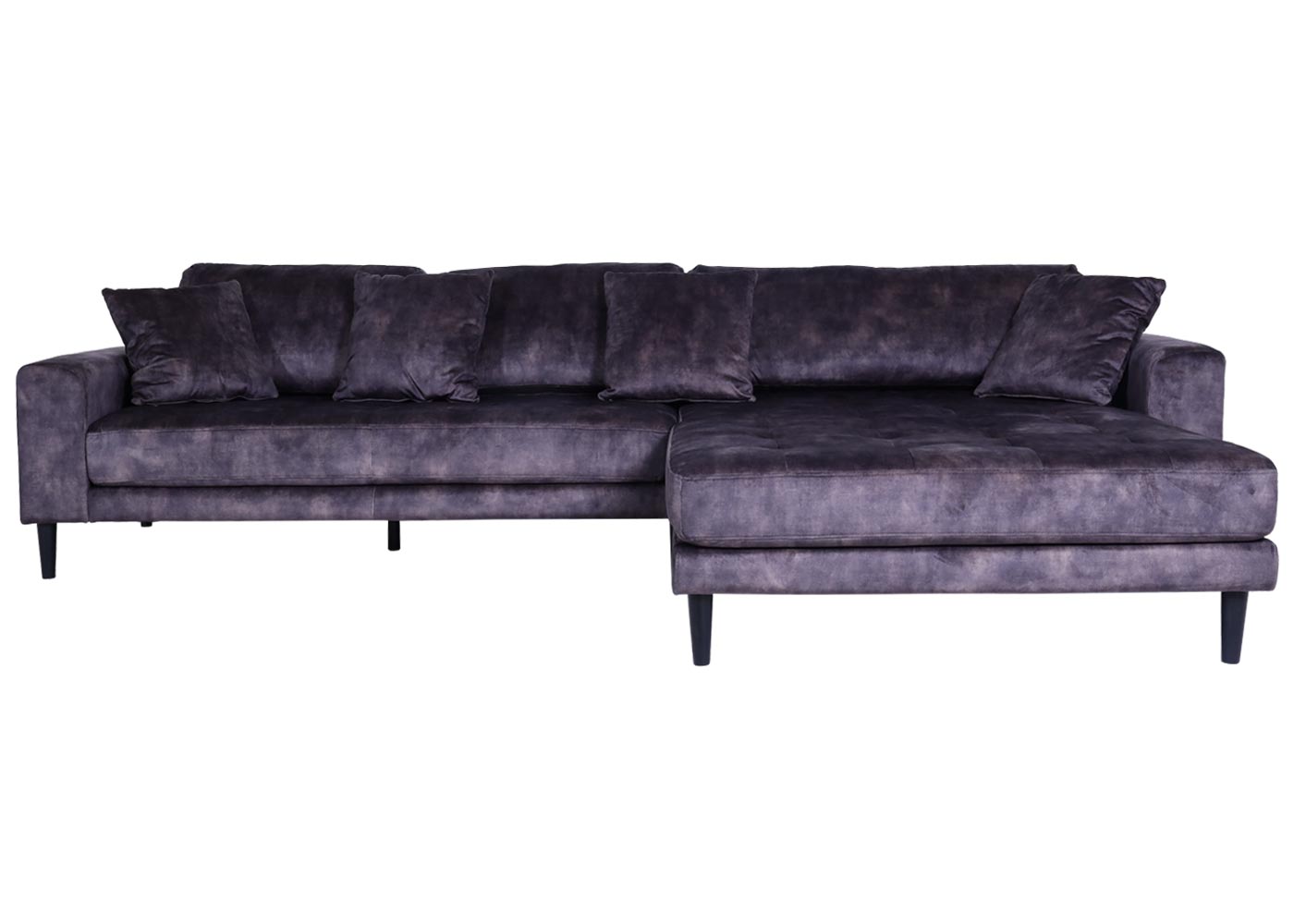 Cosmo Casa - Hoekbank - 3-zits - Fluweel - Donkergrijs - 295 cm