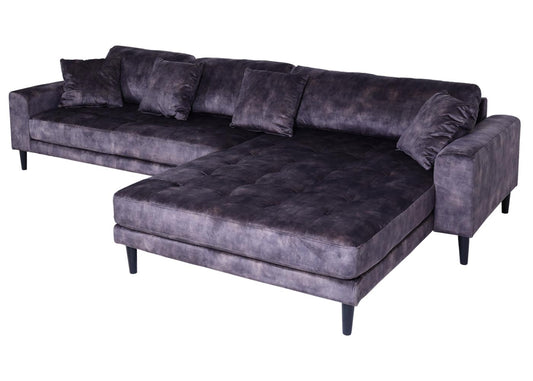 Cosmo Casa - Hoekbank - 3-zits - Fluweel - Donkergrijs - 295 cm