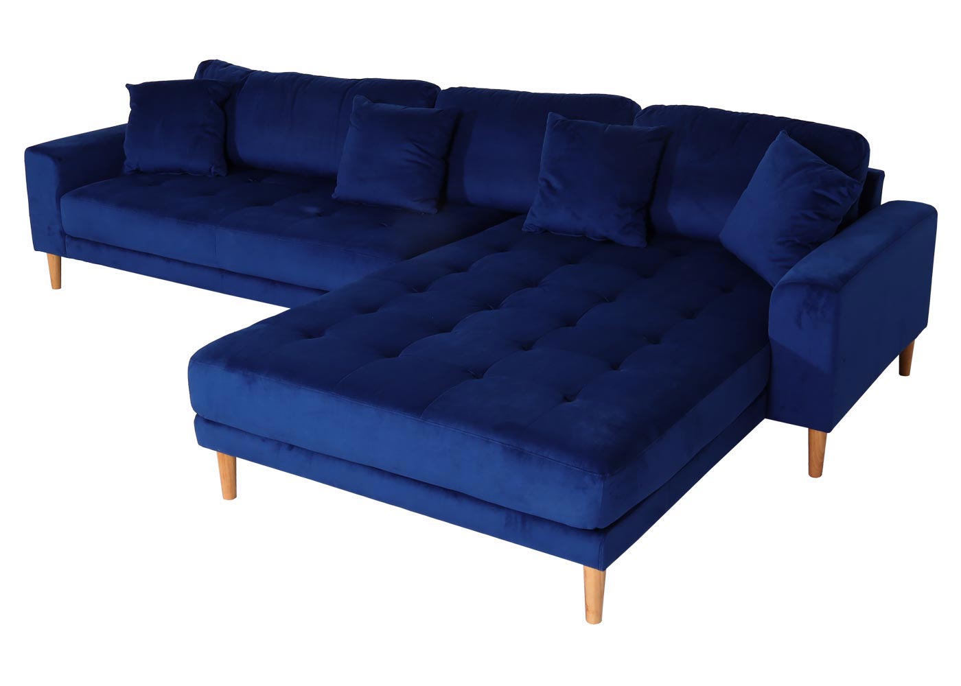 Cosmo Casa - Hoekbank - 3-zits - Fluweel - Blauw - 295 cm