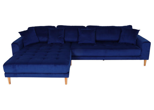 Cosmo Casa - Hoekbank - 3-zits - Fluweel - Blauw - 295 cm