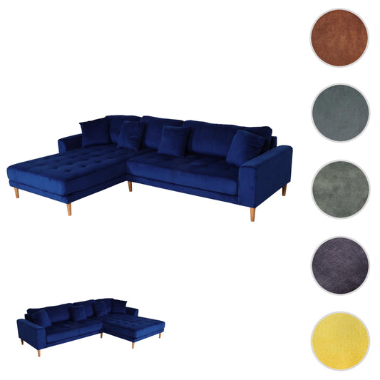 Cosmo Casa - Hoekbank - 3-zits - Fluweel - Blauw - 295 cm