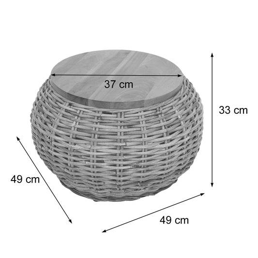 Cosmo Casa - Bijzettafel - Rond - Kubu Rotan - Naturel - 33×49×49 cm