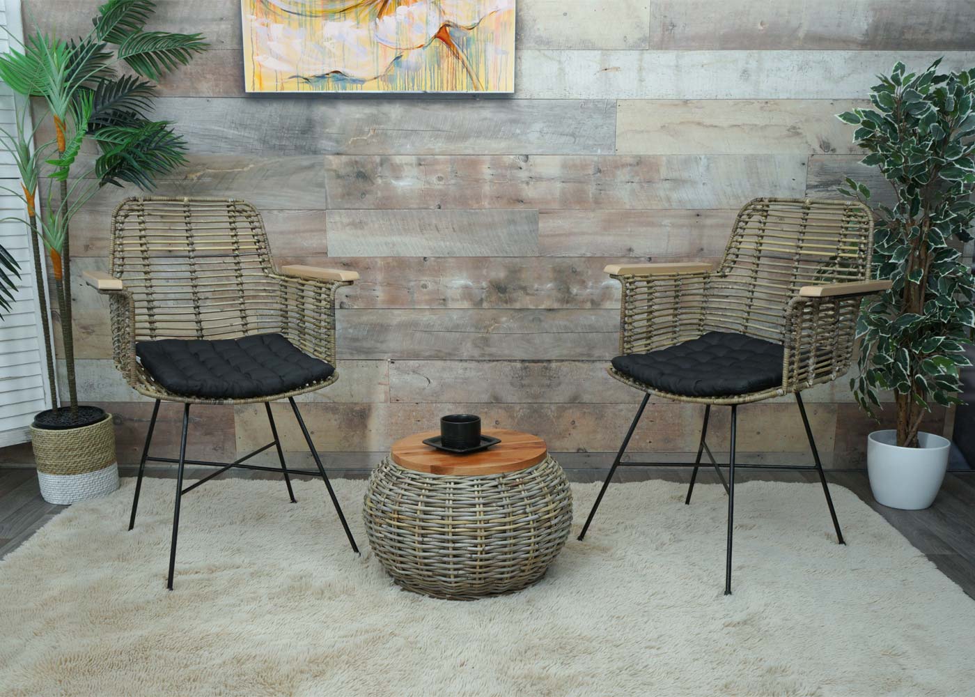 Cosmo Casa - Bijzettafel - Rond - Kubu Rotan - Naturel - 33×49×49 cm