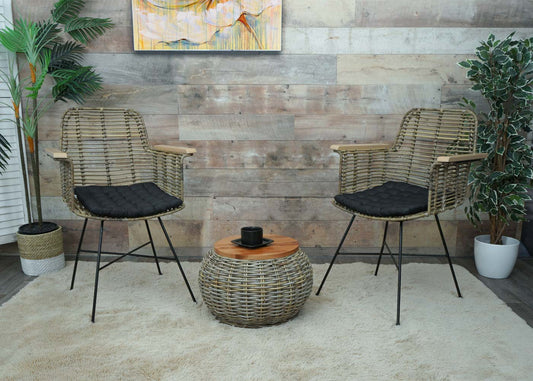 Cosmo Casa - Bijzettafel - Rond - Kubu Rotan - Naturel - 33×49×49 cm