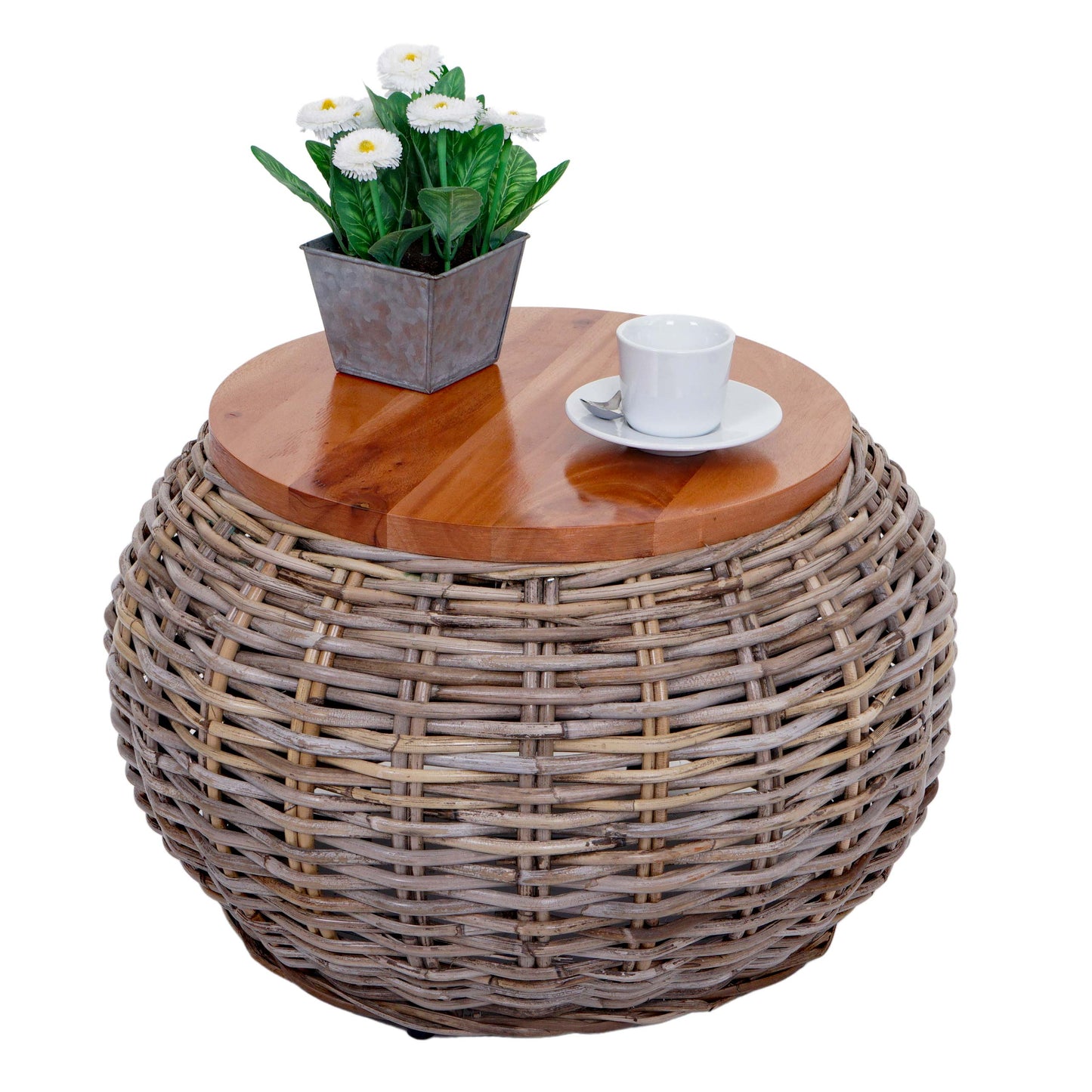 Cosmo Casa - Bijzettafel - Rond - Kubu Rotan - Naturel - 33×49×49 cm