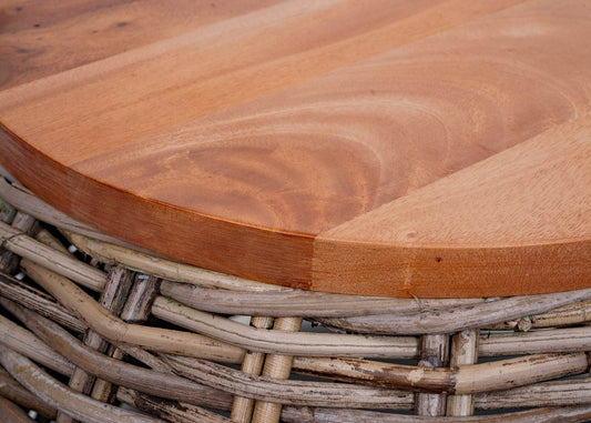 Cosmo Casa - Bijzettafel - Rond - Kubu Rotan - Naturel - 33×49×49 cm