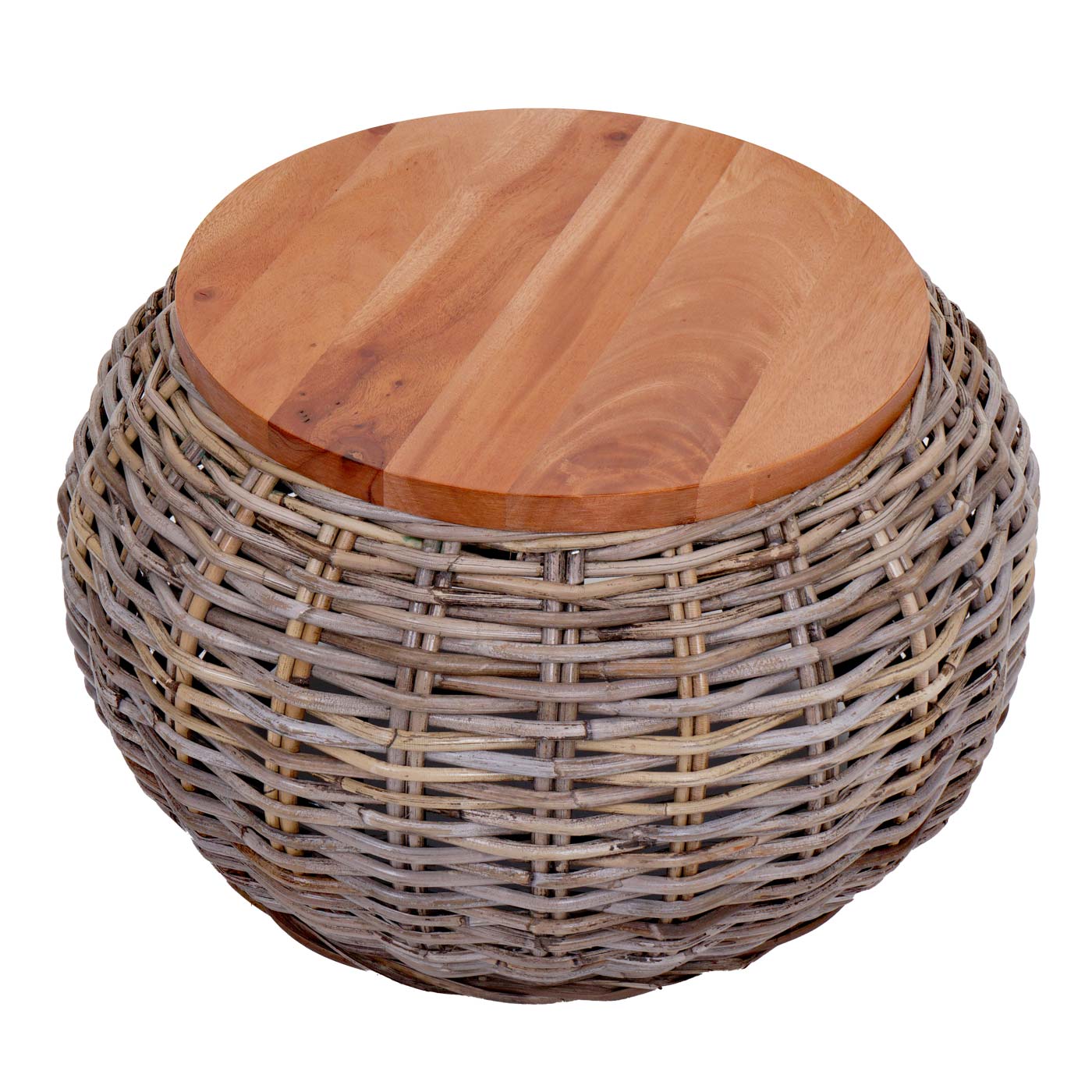 Cosmo Casa - Bijzettafel - Rond - Kubu Rotan - Naturel - 33×49×49 cm