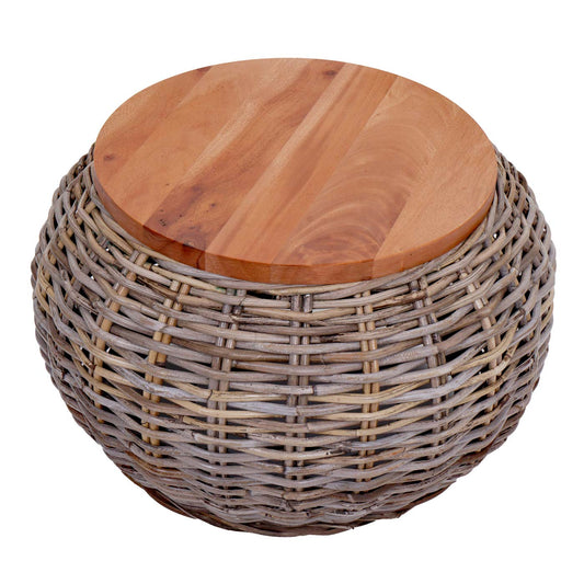 Cosmo Casa - Bijzettafel - Rond - Kubu Rotan - Naturel - 33×49×49 cm