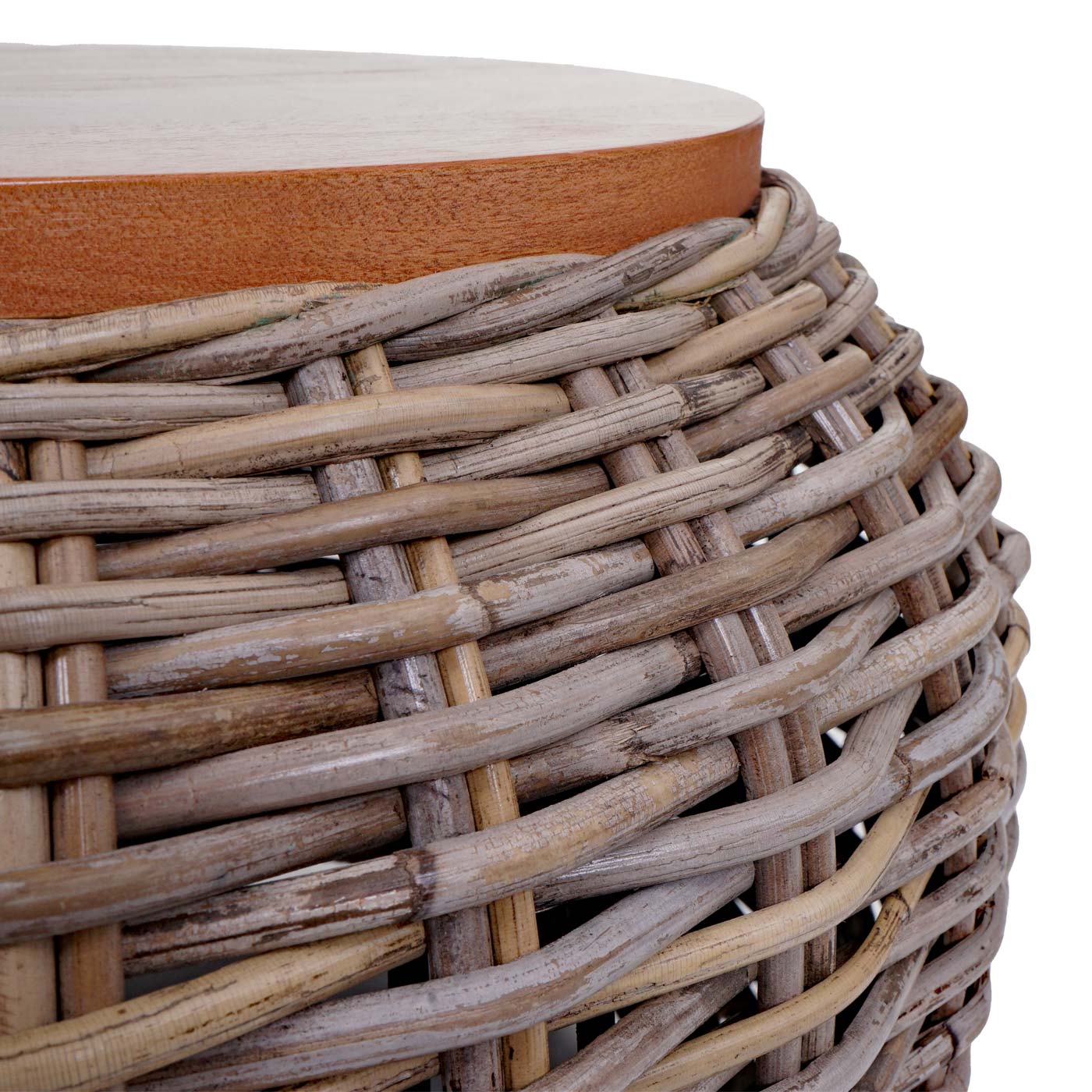 Cosmo Casa - Bijzettafel - Rond - Kubu Rotan - Naturel - 33×49×49 cm