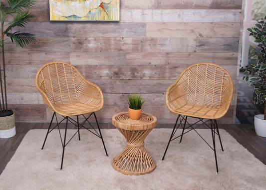 Cosmo Casa - Bijzettafel - Rond - Kubu Rotan - Naturel - 43×38×38 cm