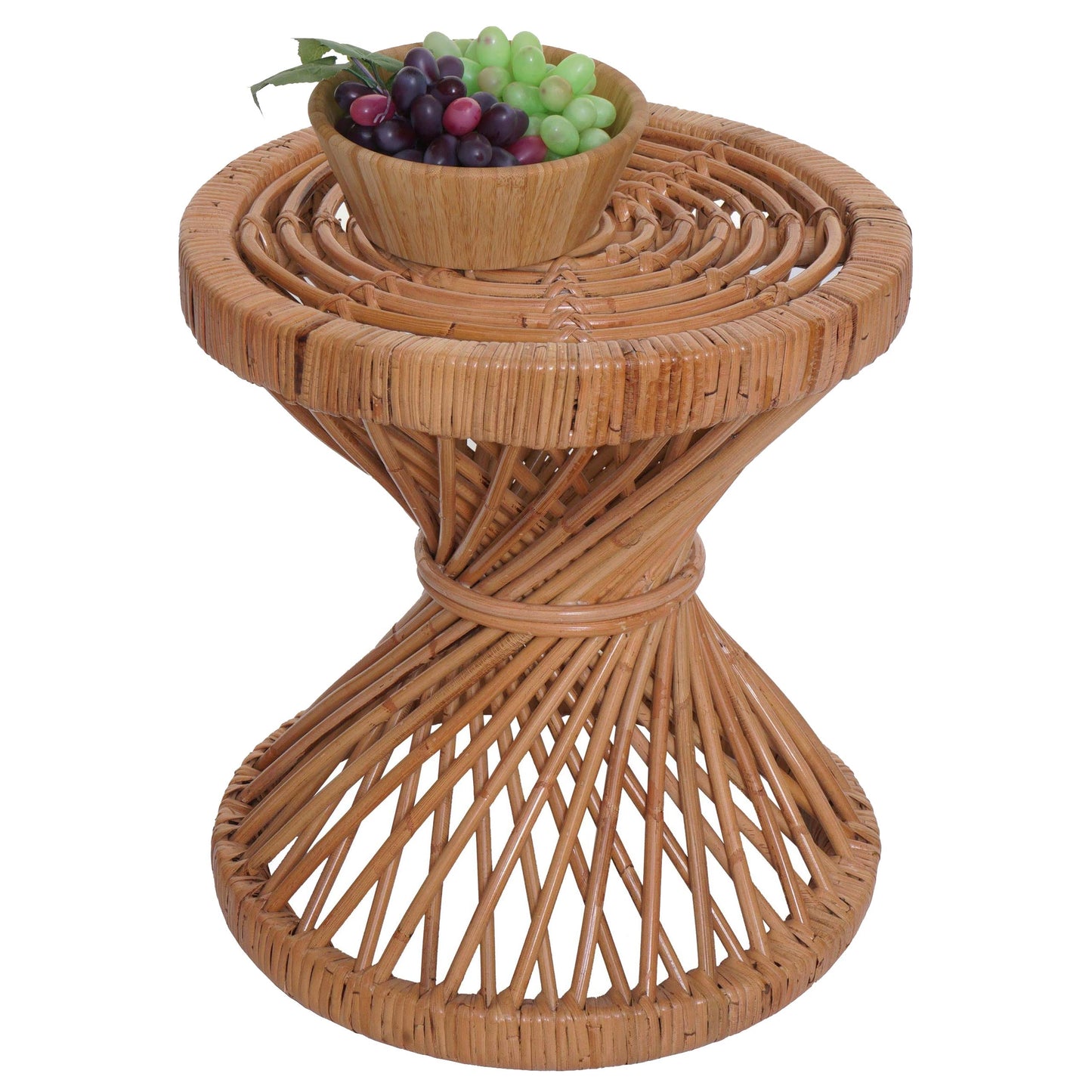 Cosmo Casa - Bijzettafel - Rond - Kubu Rotan - Naturel - 43×38×38 cm