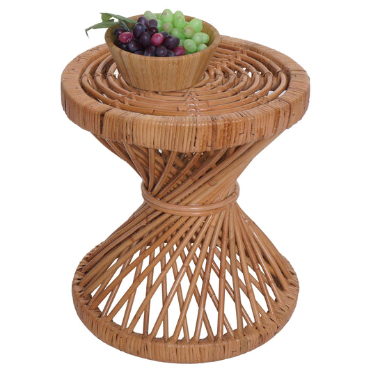 Cosmo Casa - Bijzettafel - Rond - Kubu Rotan - Naturel - 43×38×38 cm