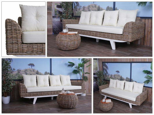 Cosmo Casa - Bank - 4-zits - Kubu Rotan & Textiel - Crème - 209 cm