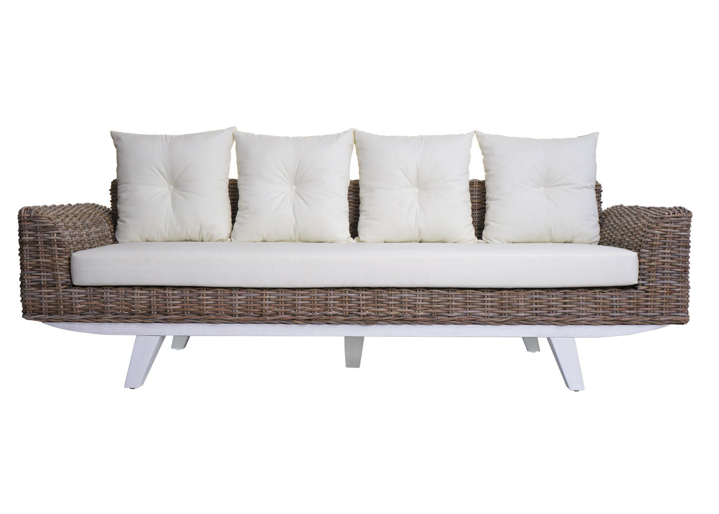 Cosmo Casa - Bank - 4-zits - Kubu Rotan & Textiel - Crème - 209 cm