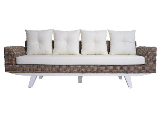 Cosmo Casa - Bank - 4-zits - Kubu Rotan & Textiel - Crème - 209 cm