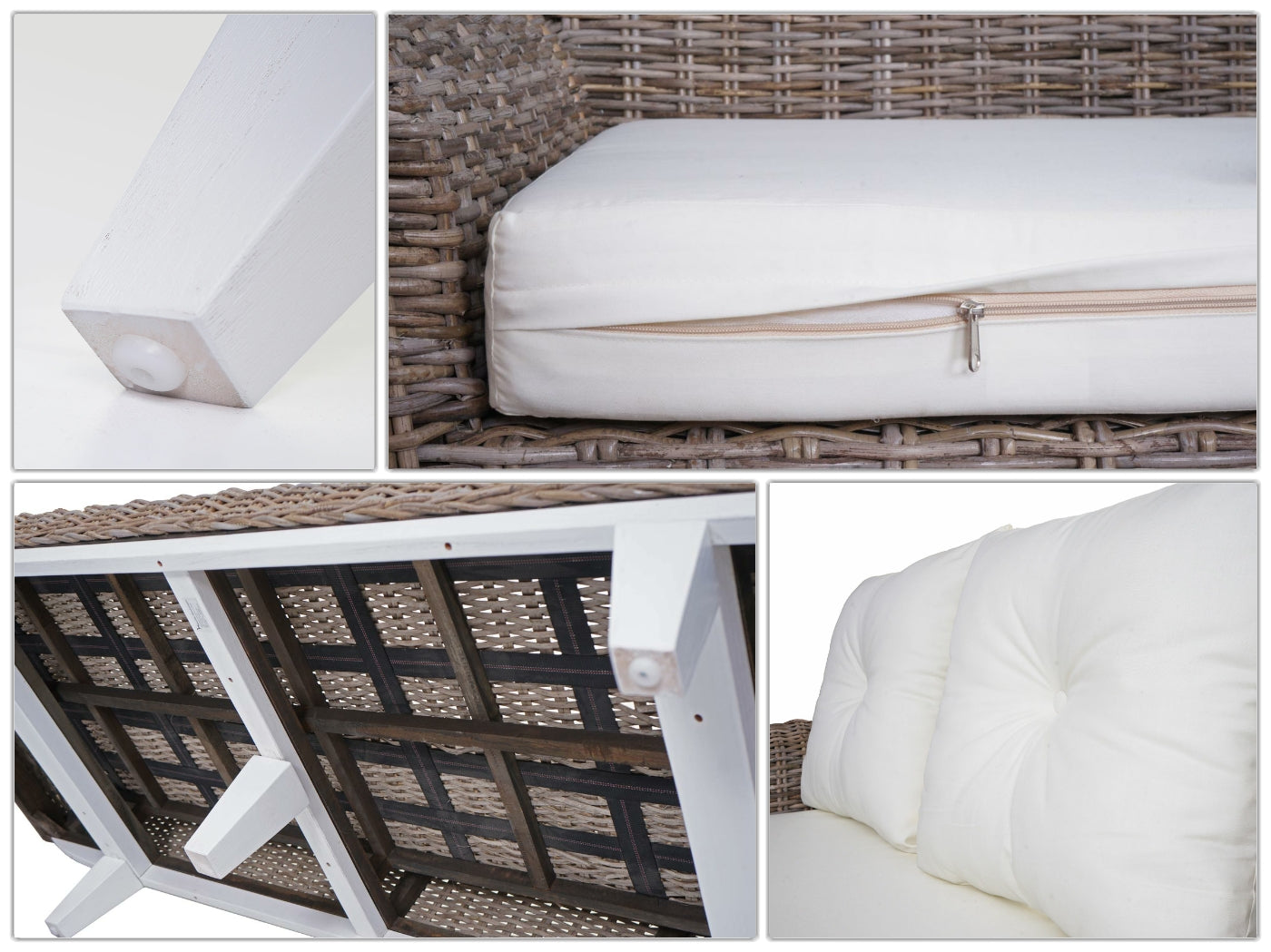 Cosmo Casa - Bank - 4-zits - Kubu Rotan & Textiel - Crème - 209 cm