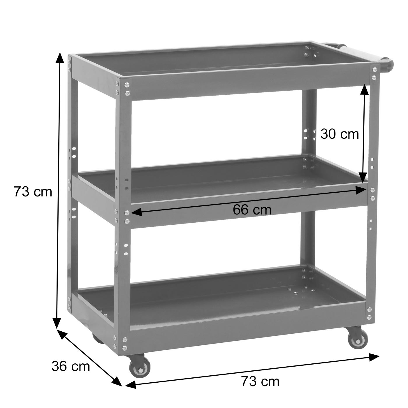 Cosmo Casa - Gereedschapswagen - Wagen - Werkplaatswagen - Transportwagen - Wielen - Handgreep - 3 Laadvlakken - Staal - 73x73x36cm - Blauw