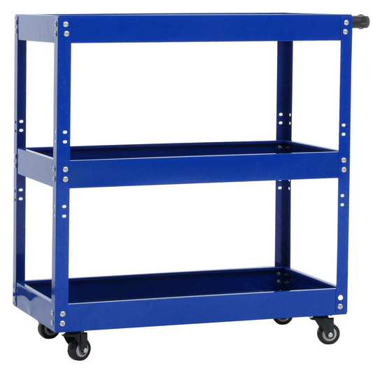 Cosmo Casa - Gereedschapswagen - Wagen - Werkplaatswagen - Transportwagen - Wielen - Handgreep - 3 Laadvlakken - Staal - 73x73x36cm - Blauw