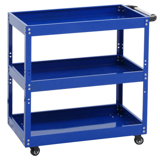 Cosmo Casa - Gereedschapswagen - Wagen - Werkplaatswagen - Transportwagen - Wielen - Handgreep - 3 Laadvlakken - Staal - 73x73x36cm - Blauw