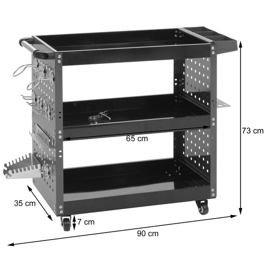 Cosmo Casa - Gereedschapswagen - Werkplaatswagen - Wielen - Handvat - 3 Laadvlakken - Geperforeerd Rooster - Staal - 73x90x35cm - Rood