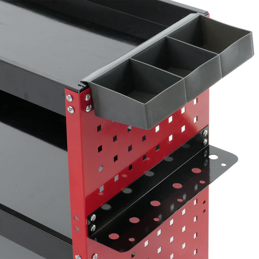 Cosmo Casa - Gereedschapswagen - Werkplaatswagen - Wielen - Handvat - 3 Laadvlakken - Geperforeerd Rooster - Staal - 73x90x35cm - Rood