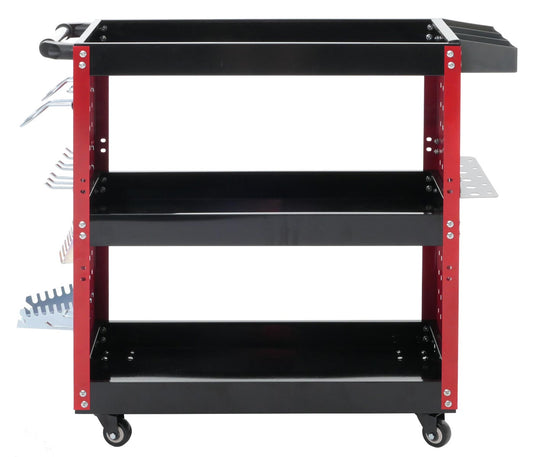 Cosmo Casa - Gereedschapswagen - Werkplaatswagen - Wielen - Handvat - 3 Laadvlakken - Geperforeerd Rooster - Staal - 73x90x35cm - Rood