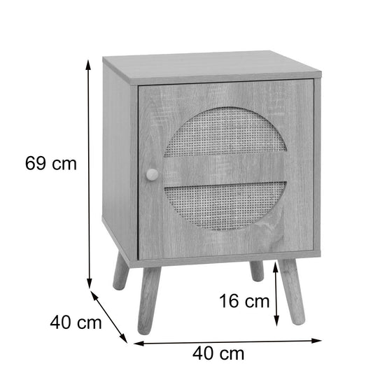 Cosmo Casa - Nachtkastje - Salontafel - Bijzettafel - Opbergvakken - Kubu Rotan Houtmelamine - Eikenlook - 56x40x40cm