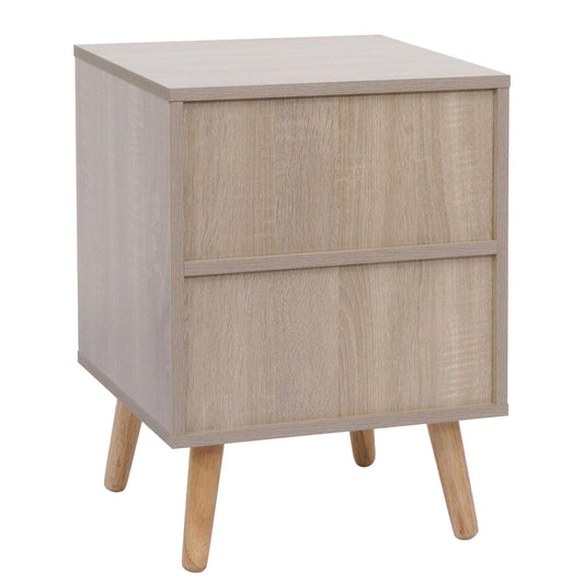 Cosmo Casa - Nachtkastje - Salontafel - Bijzettafel - Opbergvakken - Kubu Rotan Houtmelamine - Eikenlook - 56x40x40cm