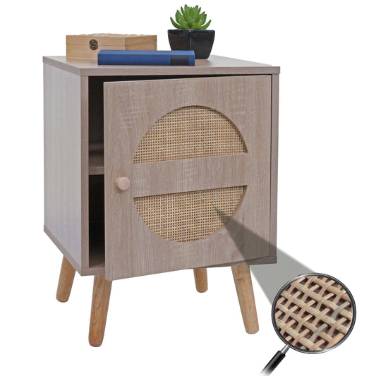 Cosmo Casa - Nachtkastje - Salontafel - Bijzettafel - Opbergvakken - Kubu Rotan Houtmelamine - Eikenlook - 56x40x40cm
