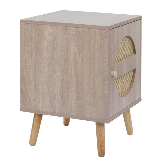 Cosmo Casa - Nachtkastje - Salontafel - Bijzettafel - Opbergvakken - Kubu Rotan Houtmelamine - Eikenlook - 56x40x40cm