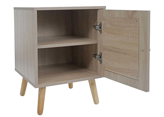 Cosmo Casa - Nachtkastje - Salontafel - Bijzettafel - Opbergvakken - Kubu Rotan Houtmelamine - Eikenlook - 56x40x40cm