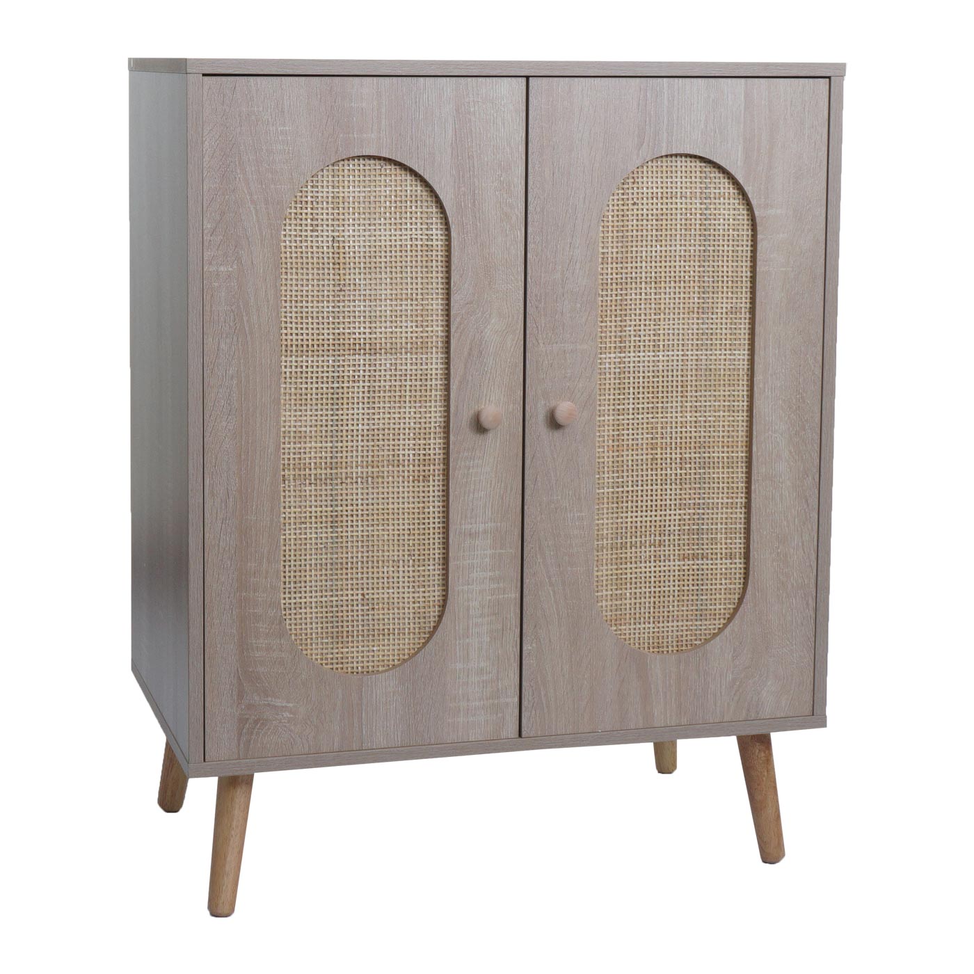 Cosmo Casa - Ladekast - Highboard met Opbergvakken - Kubu Rotan & Houtmelamine - Eikenlook