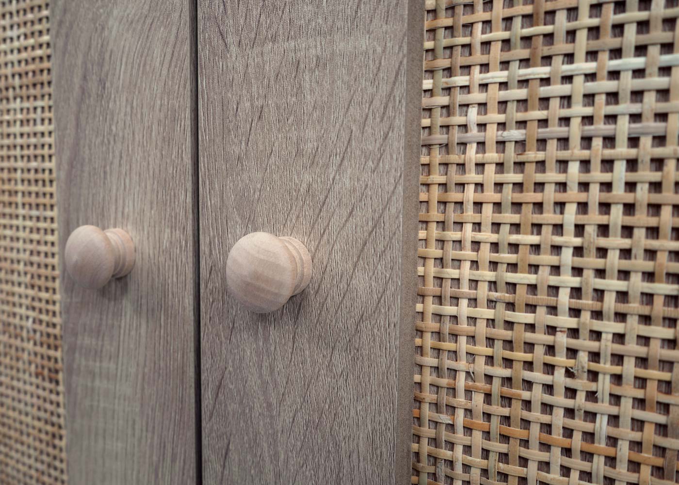 Cosmo Casa - Ladekast - Highboard met Opbergvakken - Kubu Rotan & Houtmelamine - Eikenlook