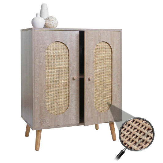 Cosmo Casa - Ladekast - Highboard met Opbergvakken - Kubu Rotan & Houtmelamine - Eikenlook