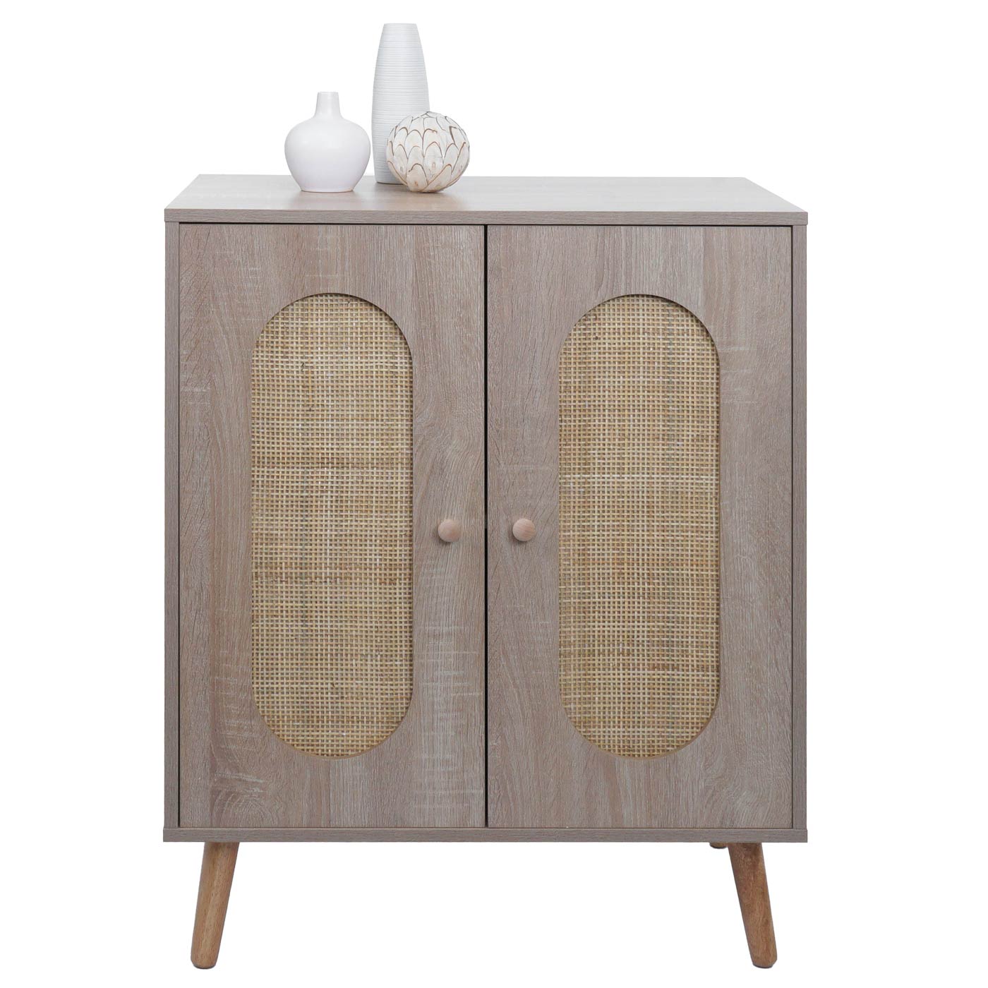Cosmo Casa - Ladekast - Highboard met Opbergvakken - Kubu Rotan & Houtmelamine - Eikenlook