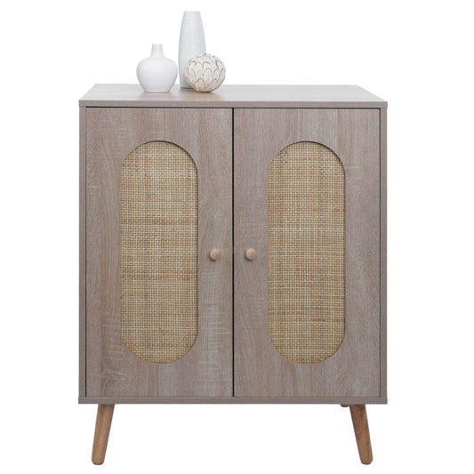 Cosmo Casa - Ladekast - Highboard met Opbergvakken - Kubu Rotan & Houtmelamine - Eikenlook