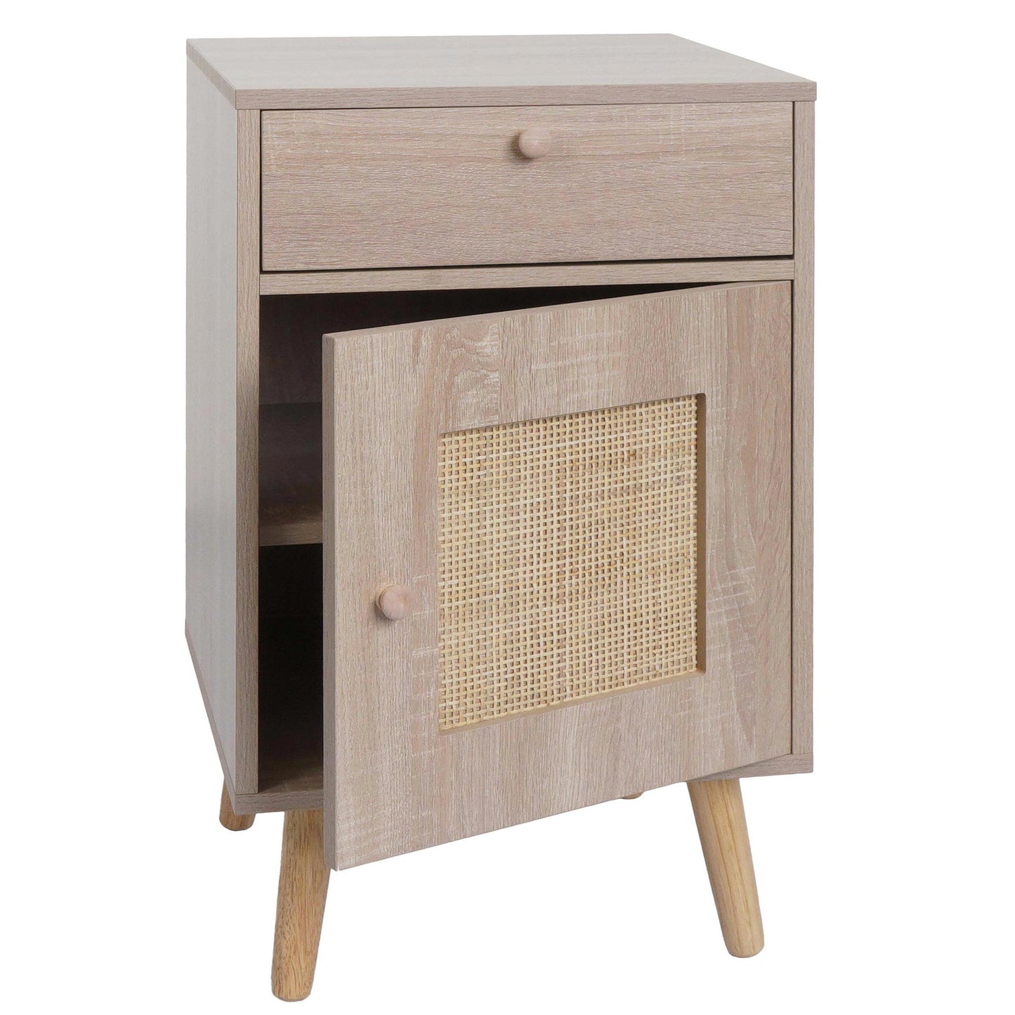 Cosmo Casa - Bijzettafel - Salontafel - Nachtkastje - Loungetafel - Opberglade - Kubu Rotan Houtmelamine - Eikenlook