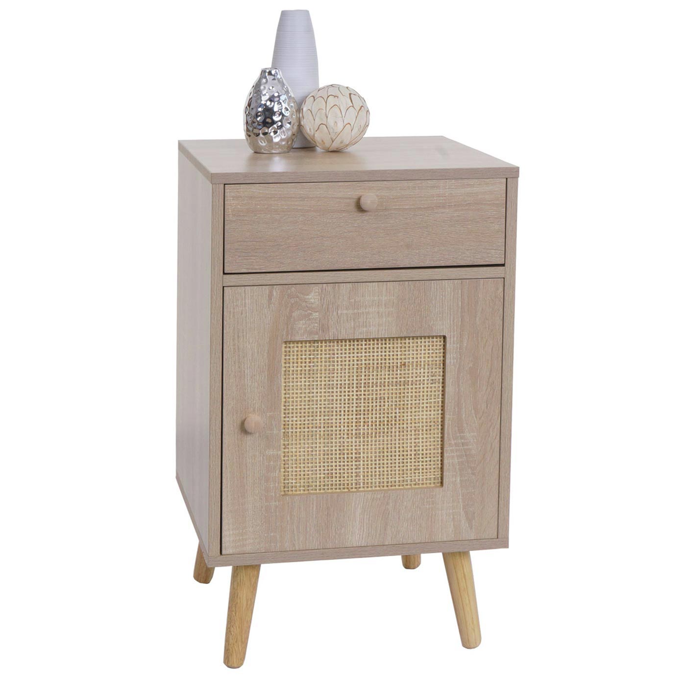 Cosmo Casa - Bijzettafel - Salontafel - Nachtkastje - Loungetafel - Opberglade - Kubu Rotan Houtmelamine - Eikenlook