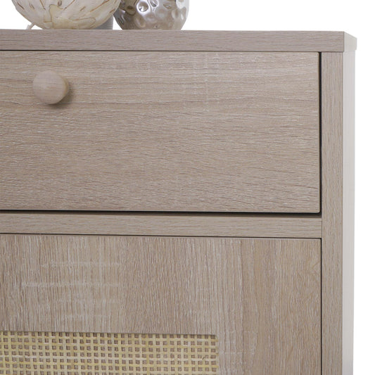 Cosmo Casa - Bijzettafel - Salontafel - Nachtkastje - Loungetafel - Opberglade - Kubu Rotan Houtmelamine - Eikenlook