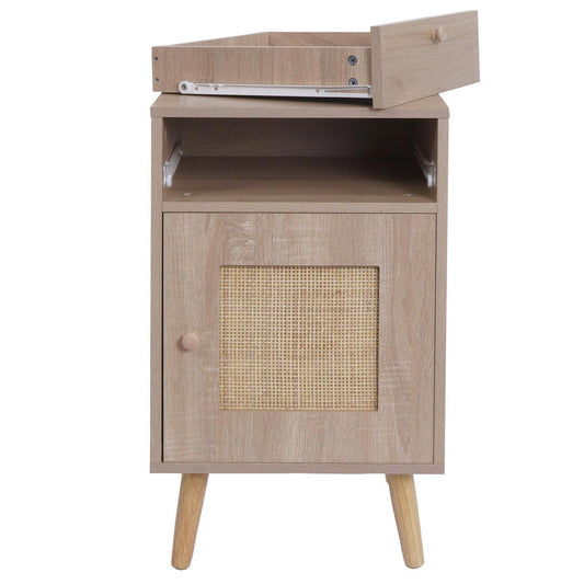 Cosmo Casa - Bijzettafel - Salontafel - Nachtkastje - Loungetafel - Opberglade - Kubu Rotan Houtmelamine - Eikenlook