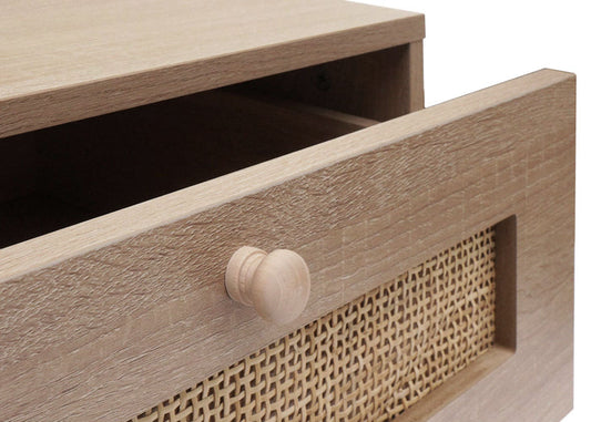 Cosmo Casa - Salontafel - Woonkamer Bijzettafel met Lade - Kubu Rotan Houtmelamine - Eikenlook