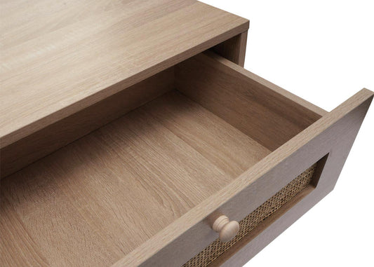Cosmo Casa - Salontafel - Woonkamer Bijzettafel met Lade - Kubu Rotan Houtmelamine - Eikenlook