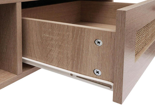 Cosmo Casa - Salontafel - Woonkamer Bijzettafel met Lade - Kubu Rotan Houtmelamine - Eikenlook