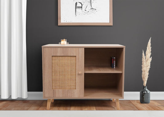 Cosmo Casa - Ladekast - Highboard met Opbergvak - Kubu Rotan Houtmelamine - Eikenlook