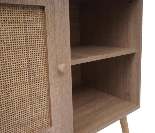 Cosmo Casa - Ladekast - Highboard met Opbergvak - Kubu Rotan Houtmelamine - Eikenlook